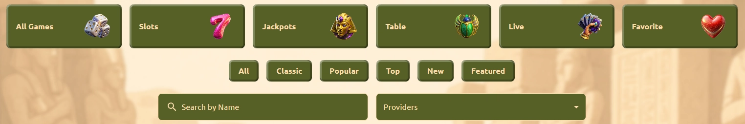 BetCleo Casino game categories and navigation