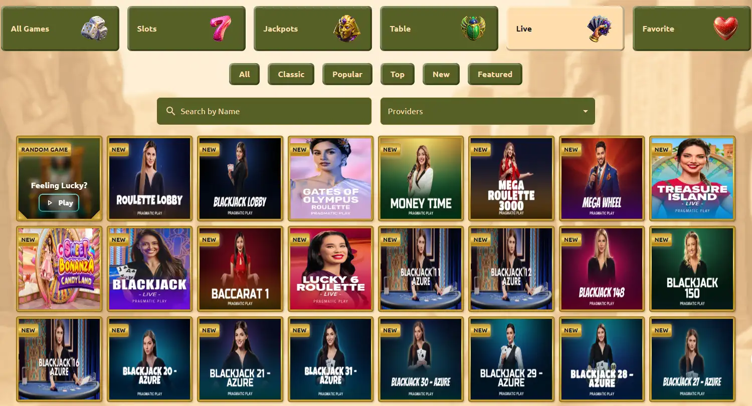 BetCleo Live Casino lobby with blackjack, roulette and baccarat tables